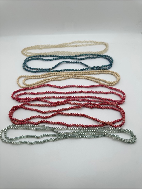 Jewelry - Classic Multicolor Beaded Necklace Set of Five - Red, Teal, Cream, Pearl, Silver